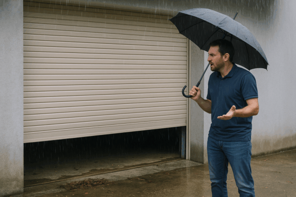 福岡市シャッター被害、大雨